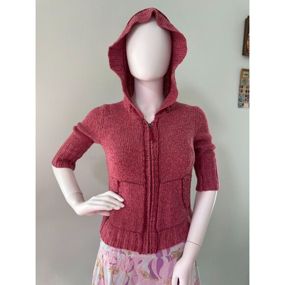 Vintage Y2k Mudd Burgundy Red Knit Zip Up Cropped Short Sleeve Sweater Jacket XS - Picture 5 of 10